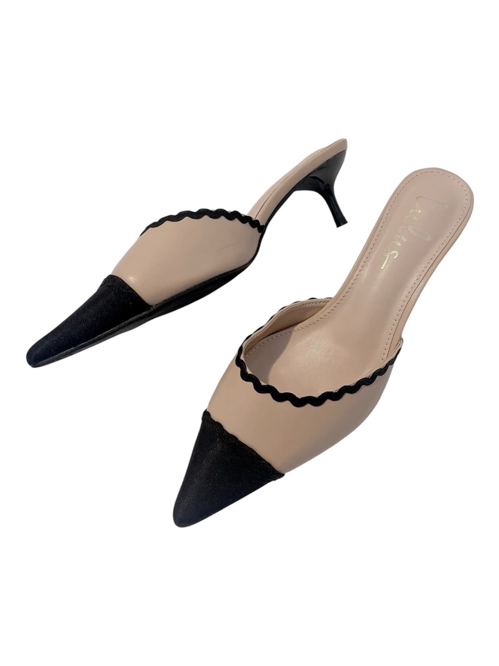 Lulu's Black and Tan Kitten Heel Mules in size 7.5 - Picture 6 of 7